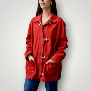 RALPH Lauren Jacket Womens Large Red Marine Supply Denim Coat Nautical‎ Clasp